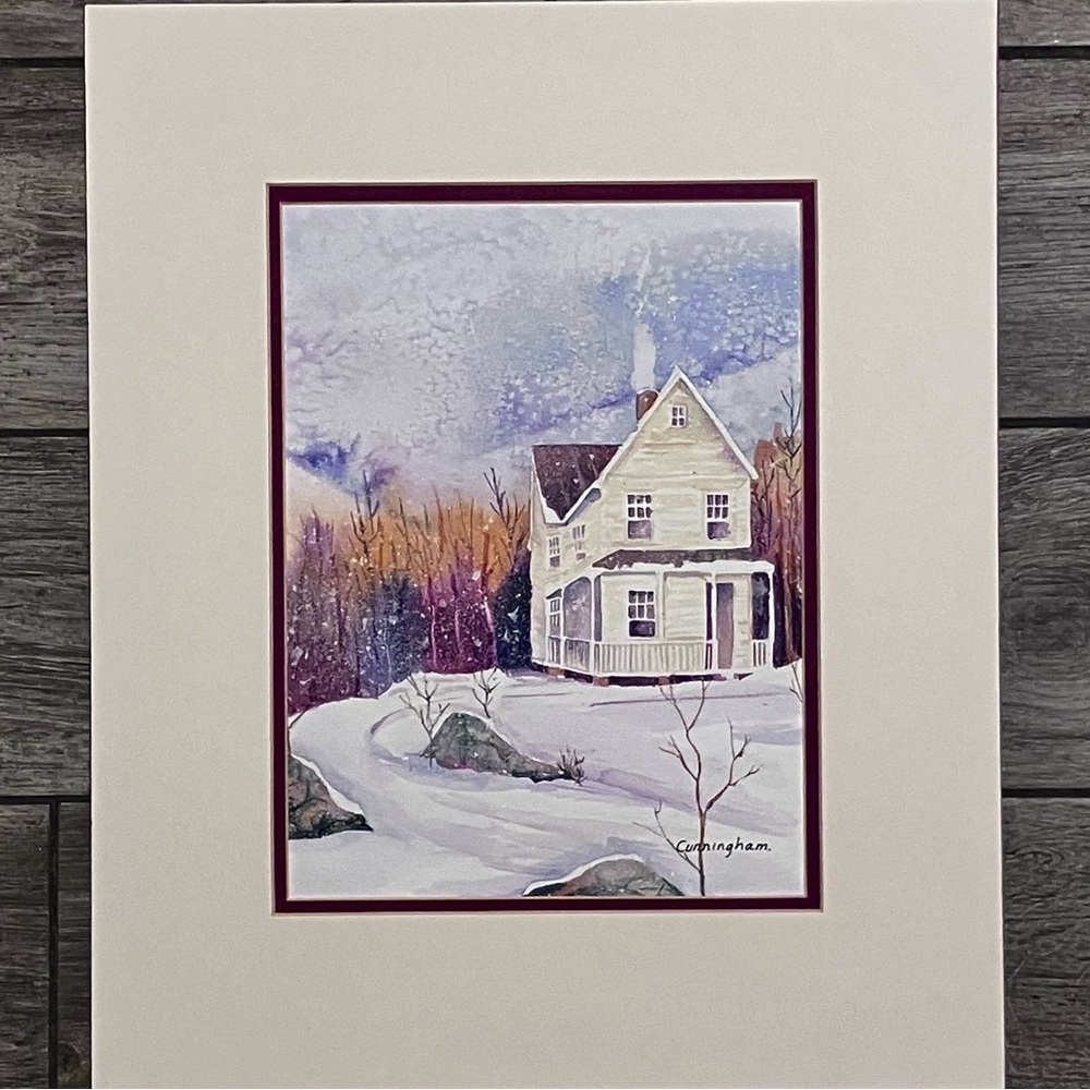 WINTER WATERCOLOR / Victorian House Amid Snow / DOUBLE MATTED To 15x18 / SIGNED